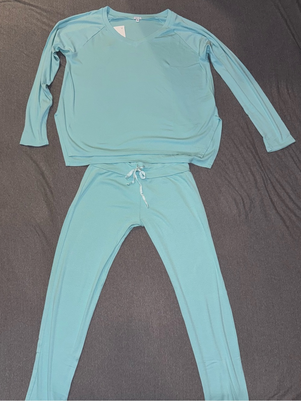 Super Soft Long-Sleeve Pajama Set in Light Aqua